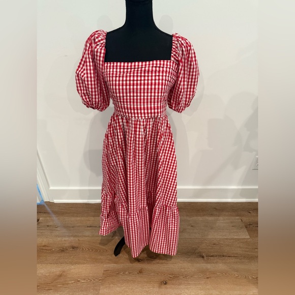 Abercrombie red gingham puff sleeve maxi size small worn once new condition - Picture 2 of 4